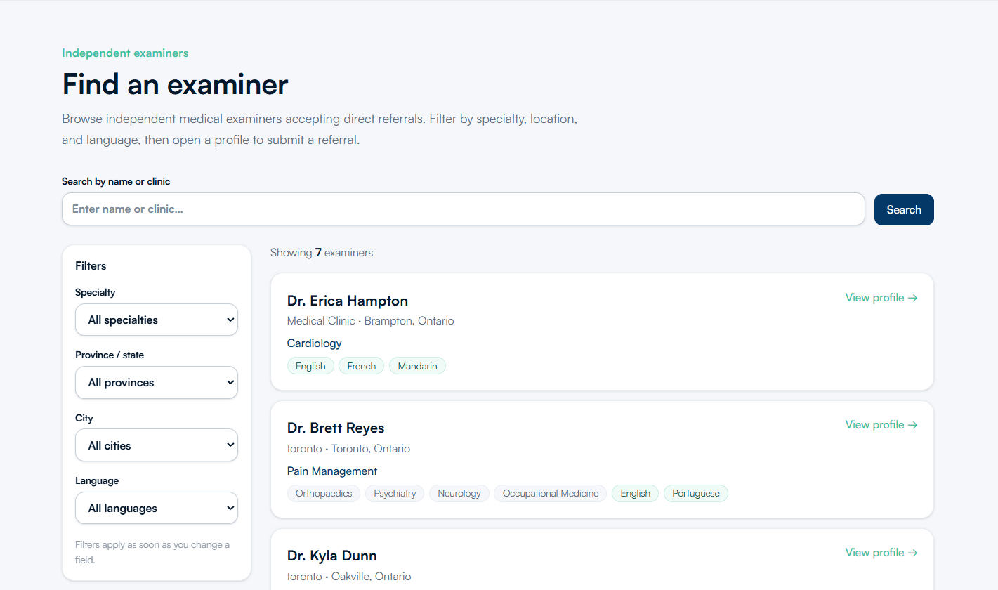 Assessco examiner directory search results
